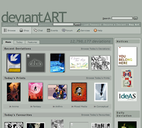 Screencap of Deviantart from 2005