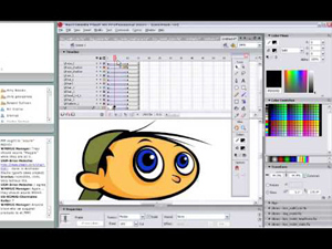 Screencap of Macromedia Flash with an animated character head