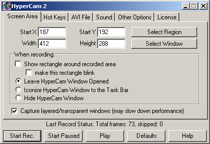 Screencap of Hypercam 2's UI