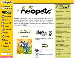 Screencap of Neopets' old main webpage