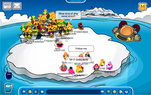 Screencap of Club Penguin during its closure on the iceberg tipping event